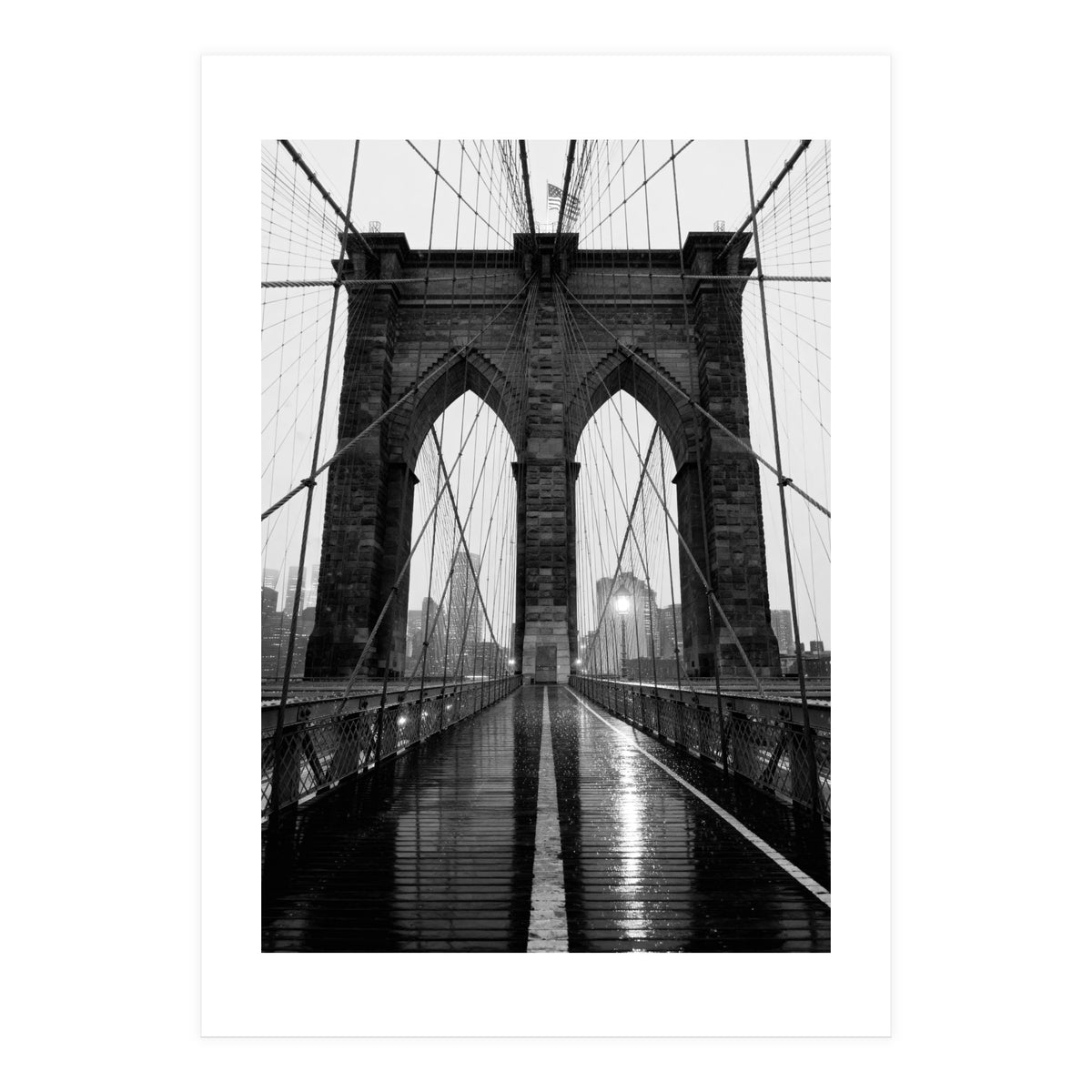 Brooklyn Bridge Black and White, Moody NYC Architecture, Rainy Urban Photography (Print Only)