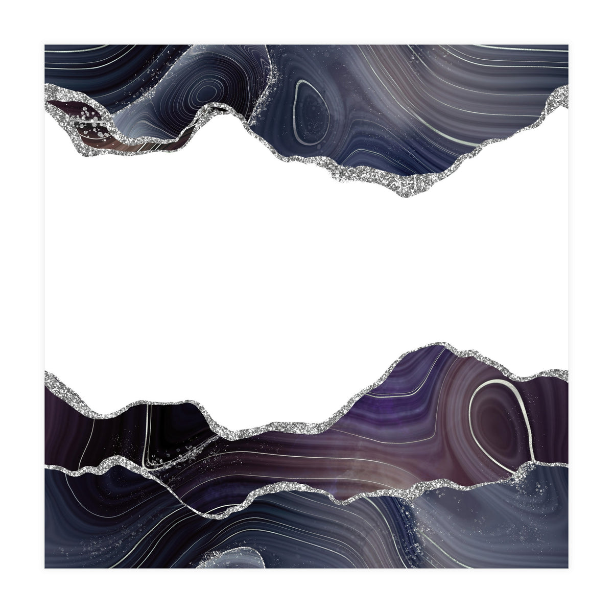 Black & Silver Glitter Agate Texture 08  (Print Only)