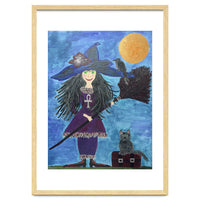 Cassandra, the Little Witch, with Merlin, the cat, and Circe, the Raven