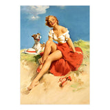 Sexy Pinup Girl On The Beach With Her Dog (Print Only) thumbnail