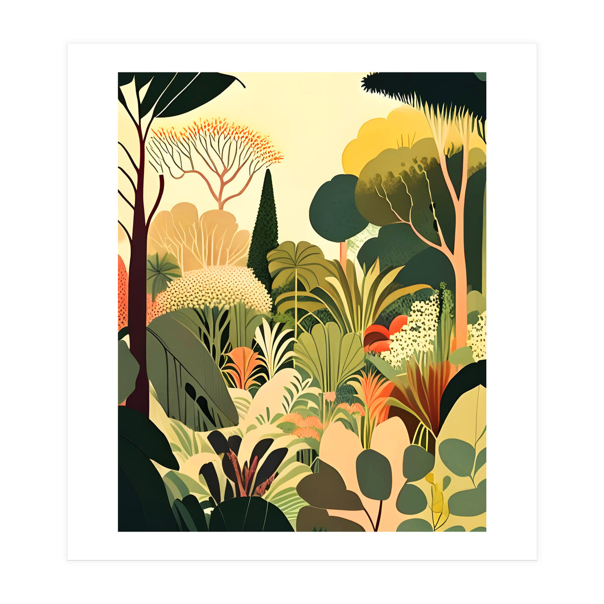 Pastel Garden, Botanical Nature Plants Jungle, Bohemian Eclectic Forest Illustration (Print Only)