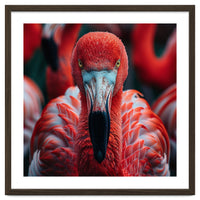 Close Up Flamingo Head With Bright Red Feathers
