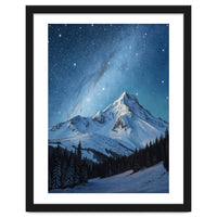 Majestic Snow-Capped Mountain Peak Under a Brilliant Starry Night Sky