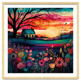 Watercolor Folk Art Sunset Landscape thumbnail