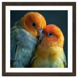 Lovebirds Couple Nuzzling With Orange And Yellow Feathers thumbnail