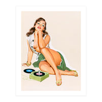 Sexy Pinup Woman Posing With Record Player (Print Only)