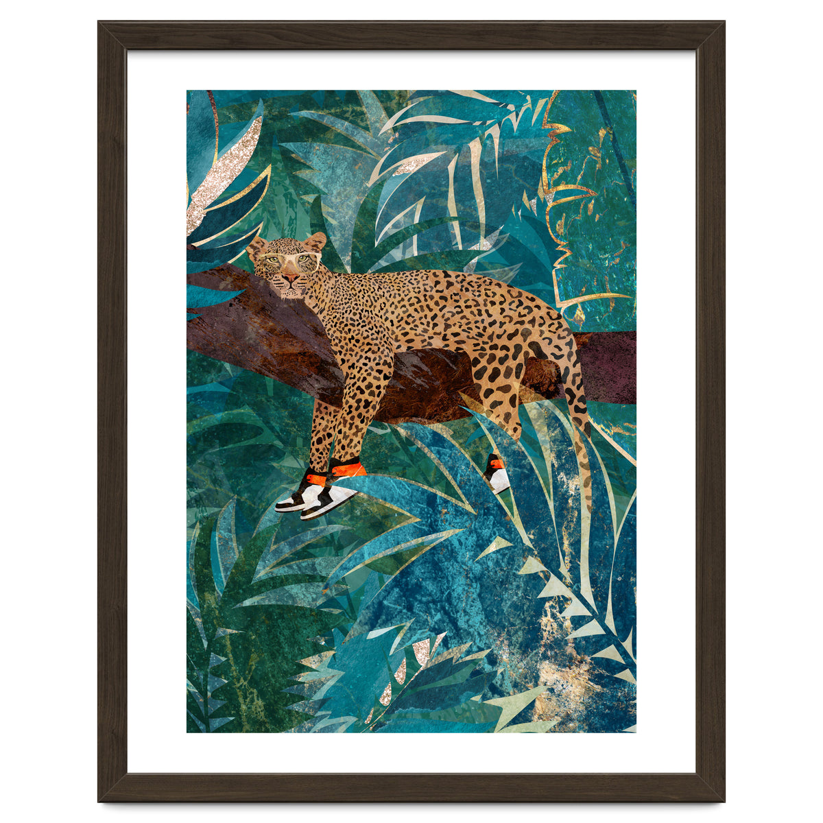 Leopard wearing shoes in the jungle