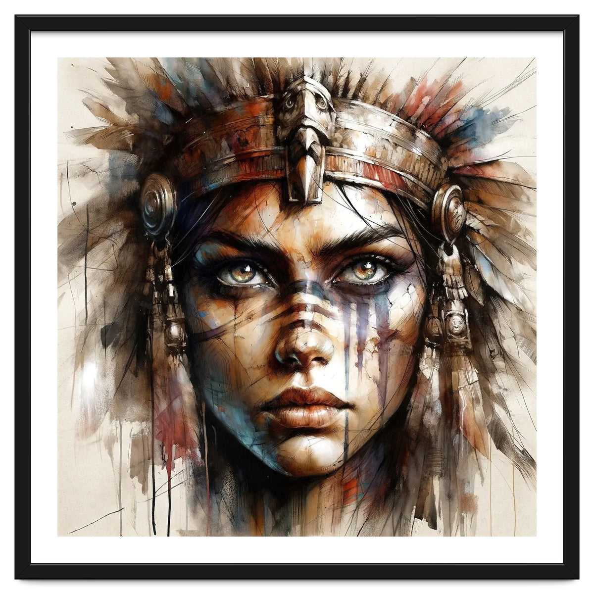 Regal Warrior Woman Watercolor Portrait