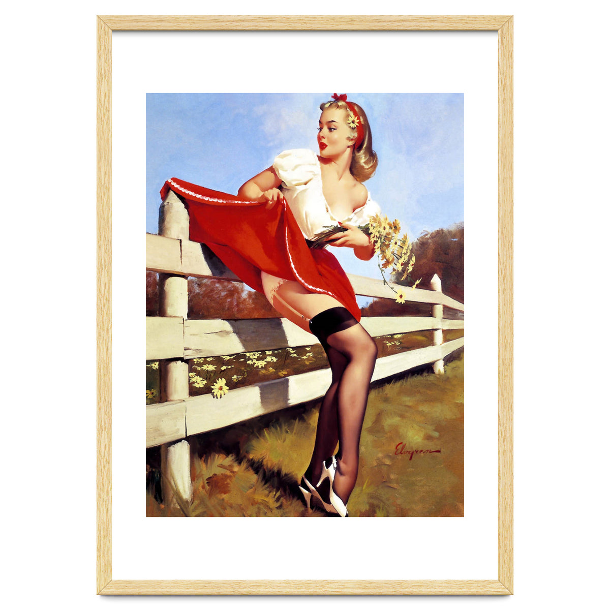 Pinup Girl Stacked On The Farm Fance