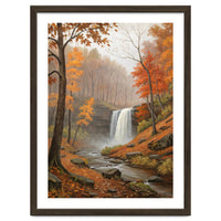 Serene Autumn Waterfall in Misty Forest