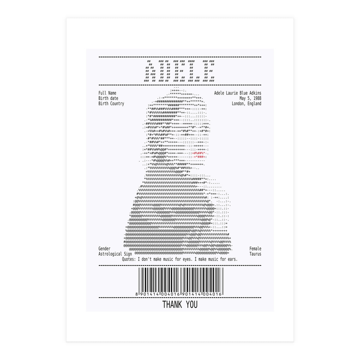 Receipt Art Adele (Print Only)