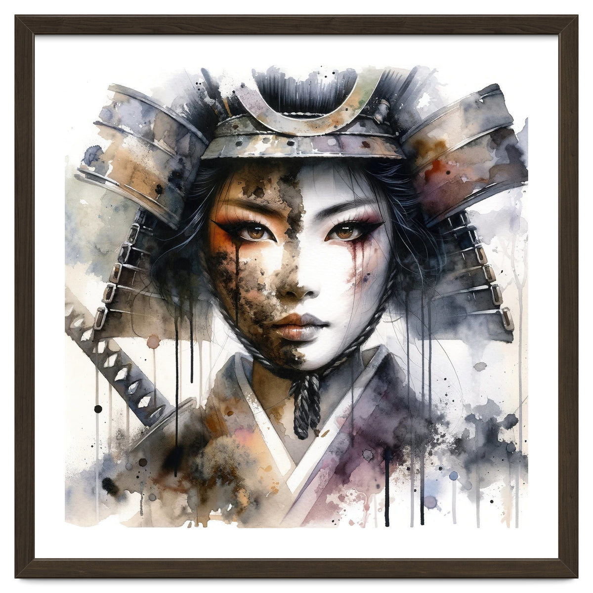 Ink Veil Asian Warrior Woman Portrait