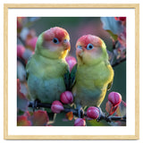 Two Lovebirds On A Branch Surrounded By Berries thumbnail