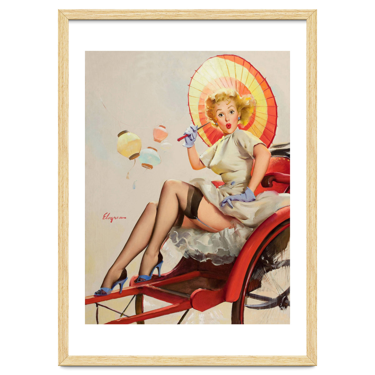 Pinup Girl In Rickshaw Experiencing Sudden Wind
