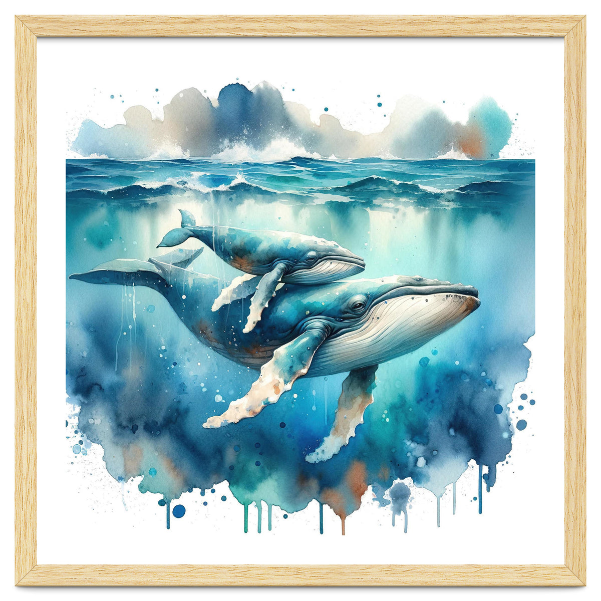 Mother And Calf Whales Watercolor