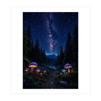 Enchanted Midnight Forest: Glowing Mushrooms and Milky Way (Print Only)