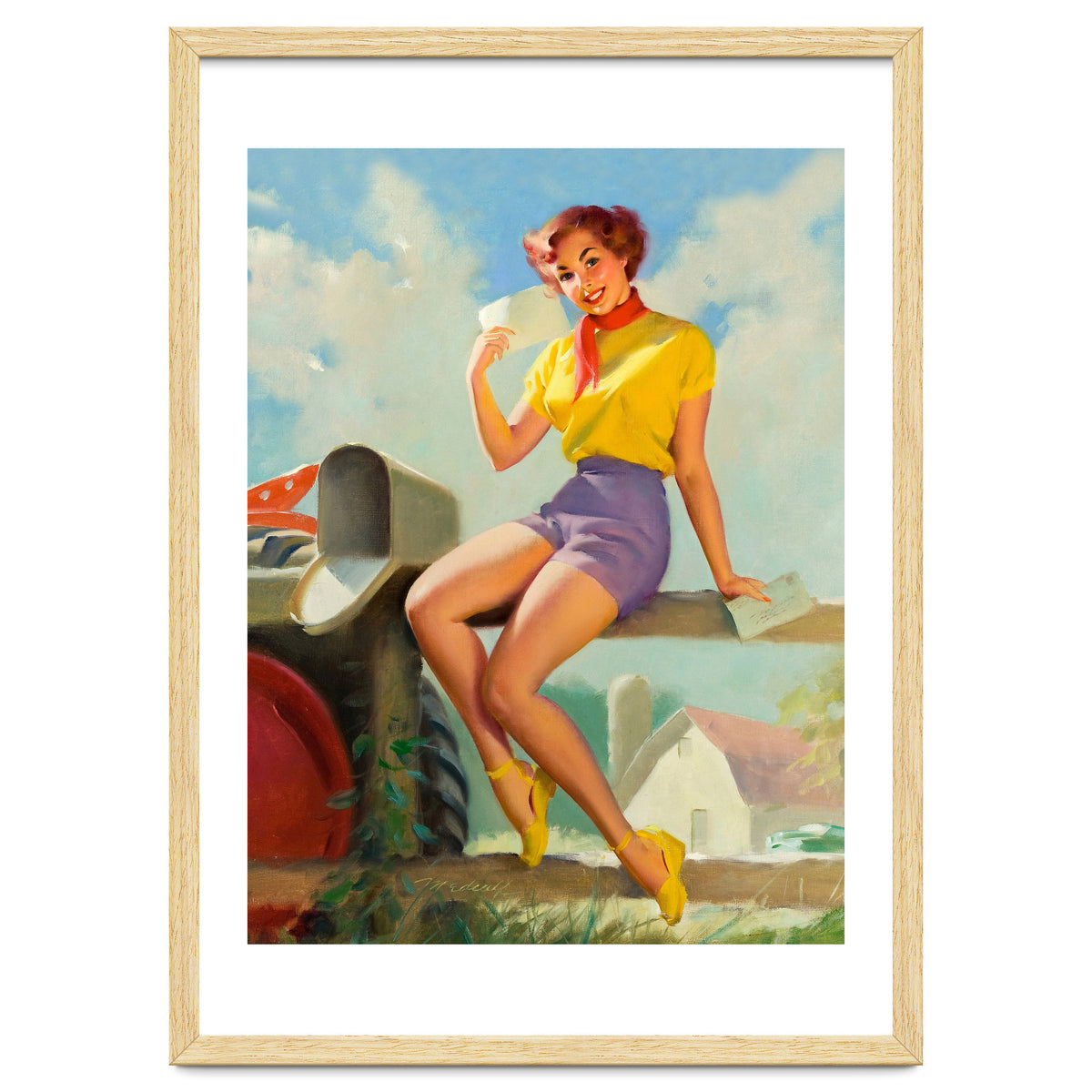 Pinup Girl On A Fence Showing A Love Letter