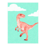 Velociraptor Watercolor Art, Cute Dino Nursery Print, Whimsical Dinosaur Illustration (Print Only) thumbnail