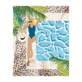 Click, Summer Travel Poolside Swim, Moroccan Tiles Staycation Vacation Holiday, Bohemian Woman Swimsuit Fashion Pose (Print Only) thumbnail