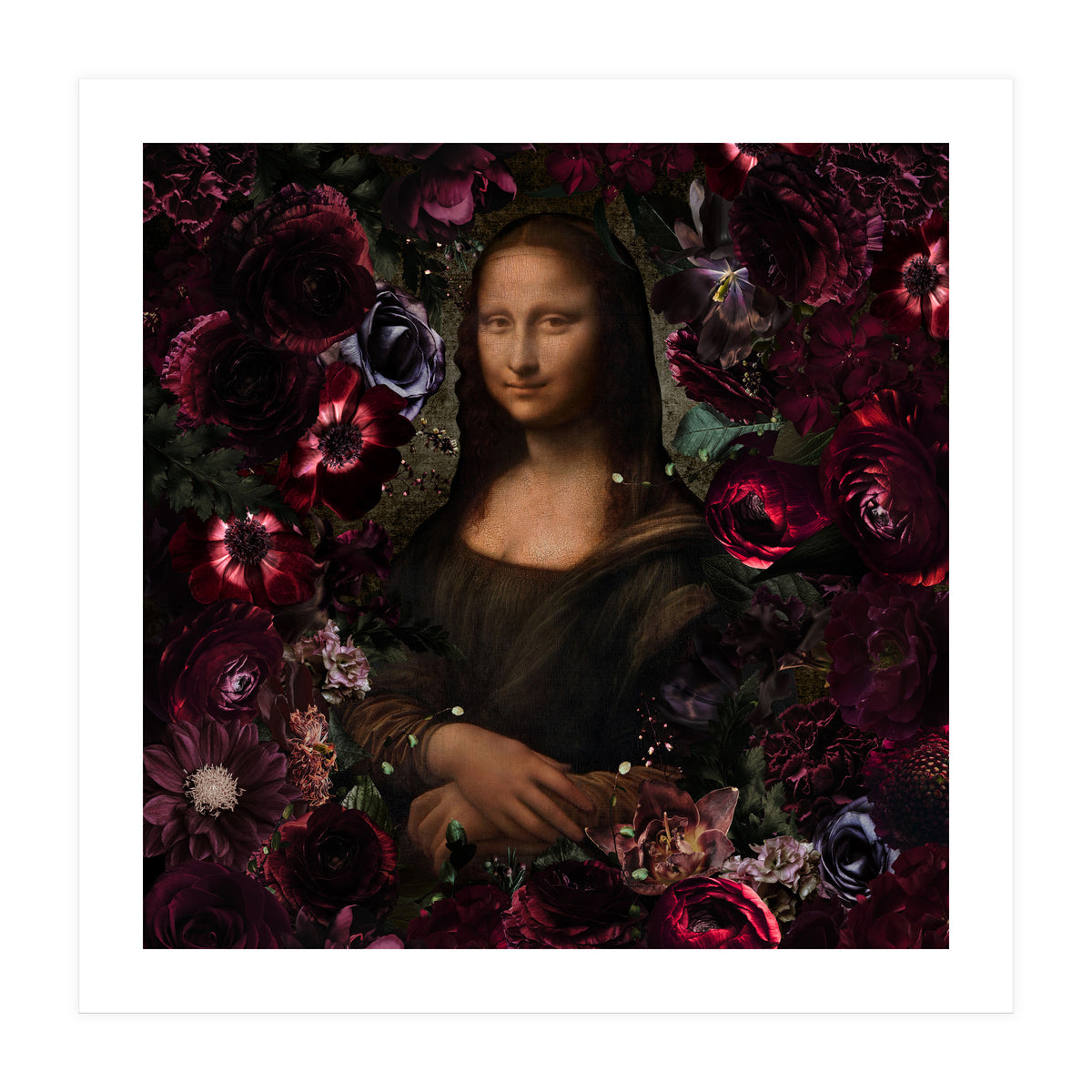 Mona Lisa And Dark Flowers (Print Only)