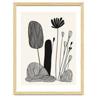 Abstract Black And White Botanical Illustration With Organic Shapes