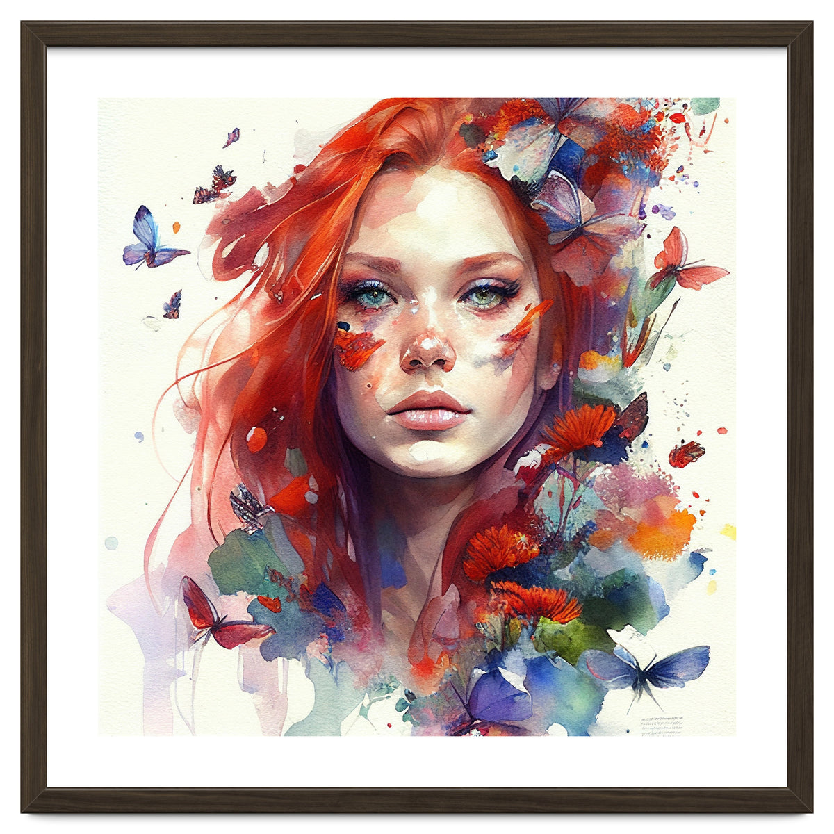 Watercolor Floral Red Hair Woman #9