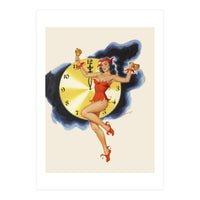 Pinup Girl Celebrating New Year (Print Only)