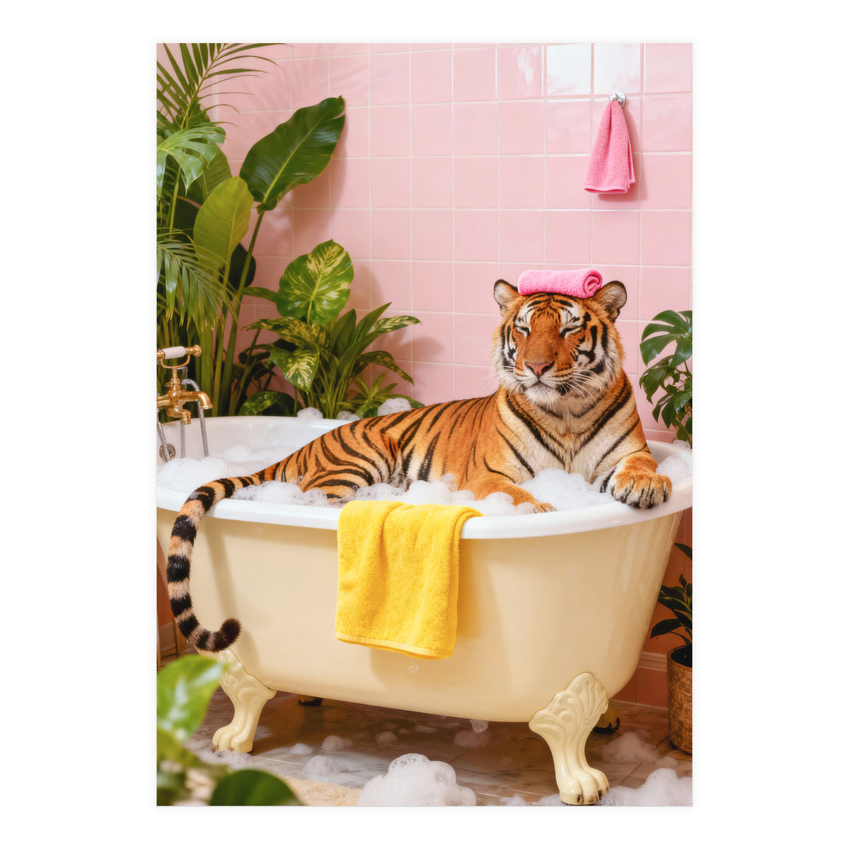 Leopard in Bathtub, Surreal Bathroom Scene (Print Only)