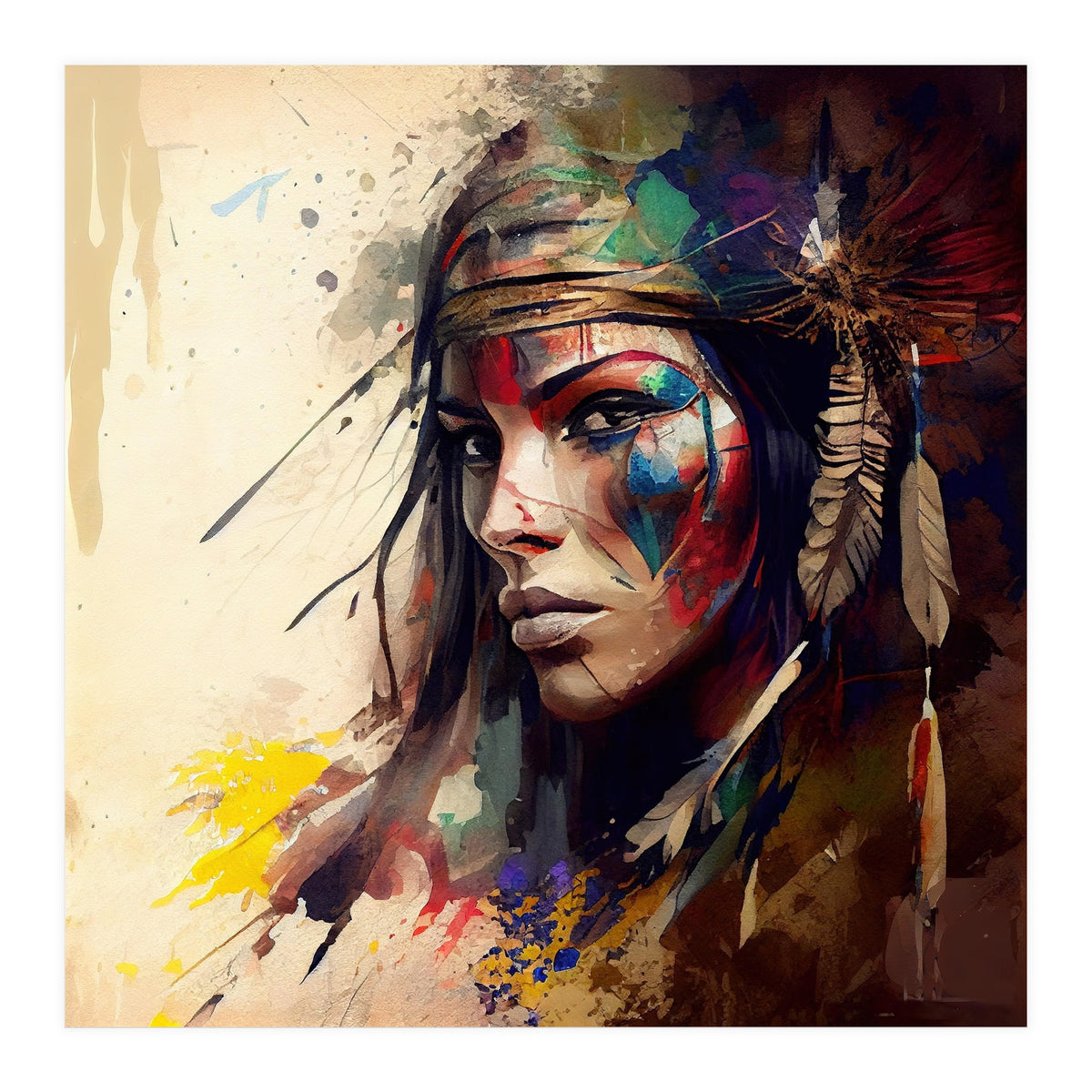 Powerful American Native Warrior Woman #4 (Print Only)