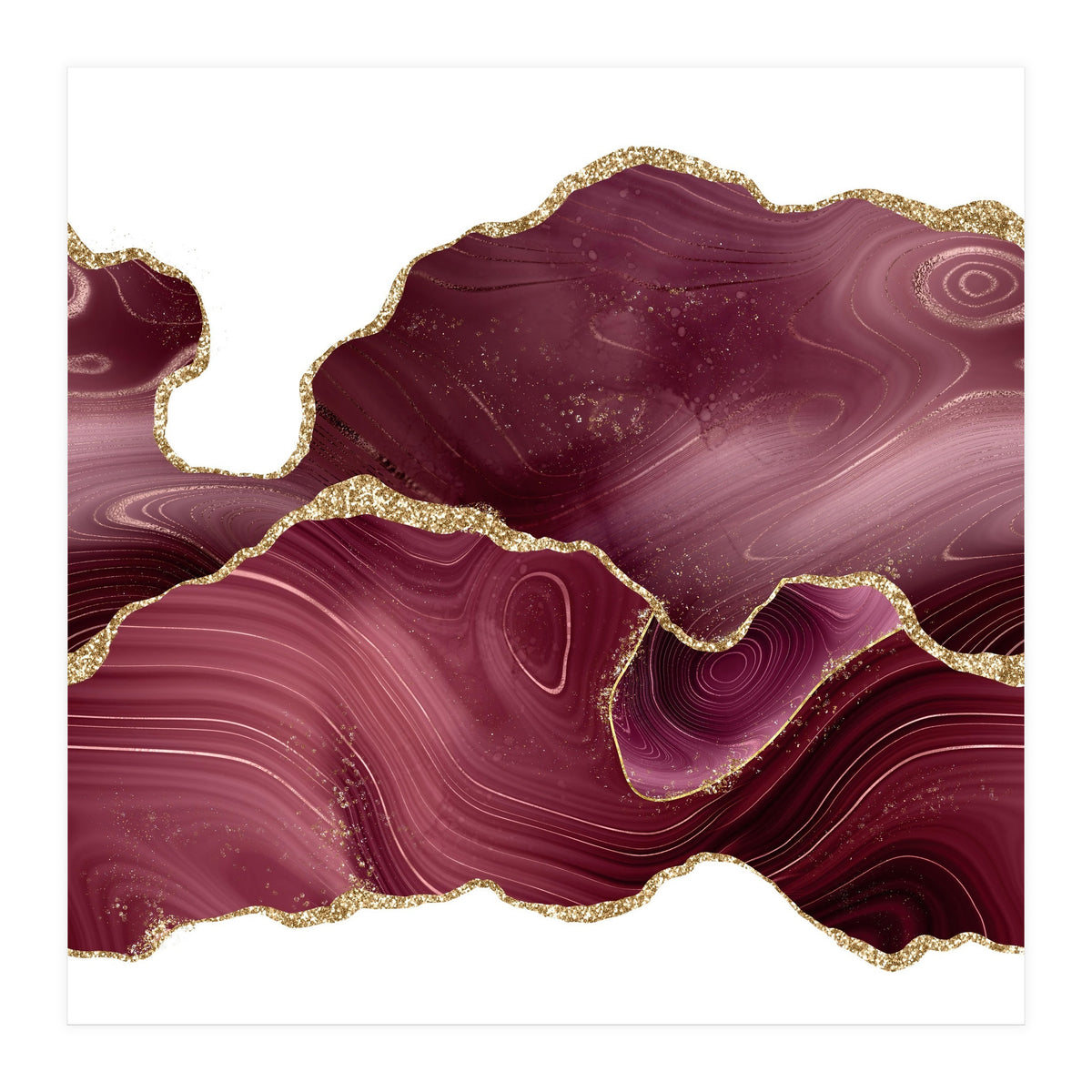 Burgundy & Gold Glitter Agate Texture 08  (Print Only)
