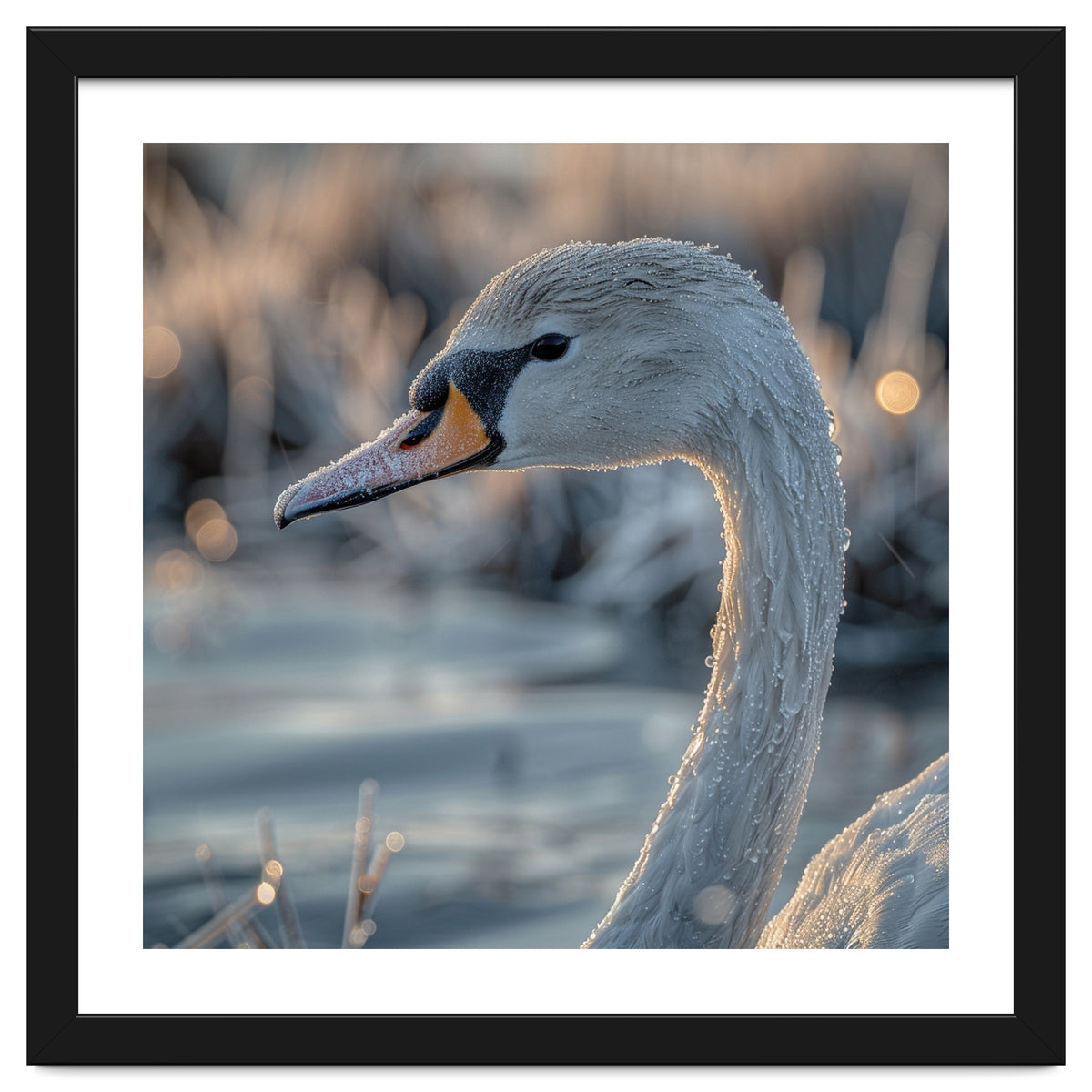 Close Up Of A Swan Covered In Frost