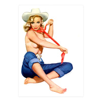 Pinup Texas Girl With White Cowboy Hat (Print Only)