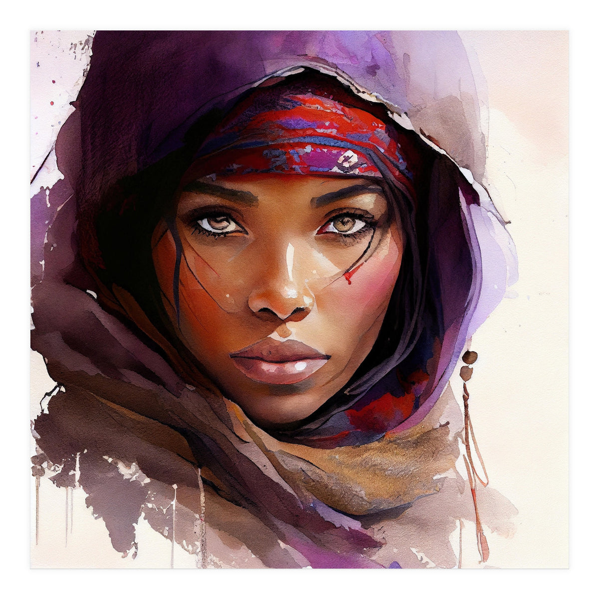 Amethyst Hood Tuareg Woman Portrait (Print Only)