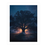 Ancient Mystical Oak Silhouette at Twilight with Ethereal Wisps (Print Only) thumbnail