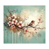 Bird Resting On Cherry Blossom Branch (Print Only)