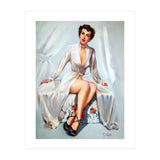 Beautiful Sexy Pinup In Posing Long White Dress (Print Only) thumbnail