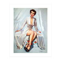 Beautiful Sexy Pinup In Posing Long White Dress (Print Only)