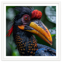 Close Up Of Helmeted Hornbill Bird In Rain