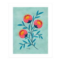 Teal And Coral Flowers (Print Only)