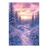 Winter Sunset Glow: Serene Snowy Forest and Frozen Creek (Print Only) thumbnail