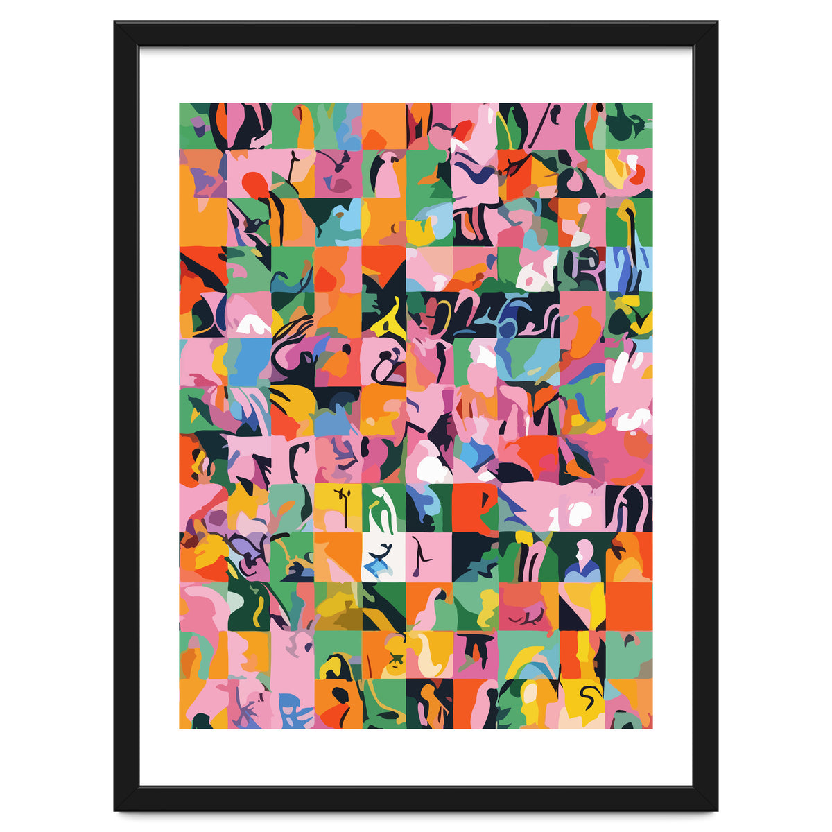 Life On A Checkboard, Abstract Maximalism Eclectic Painting, Bohemian Pop Of Color Illustration