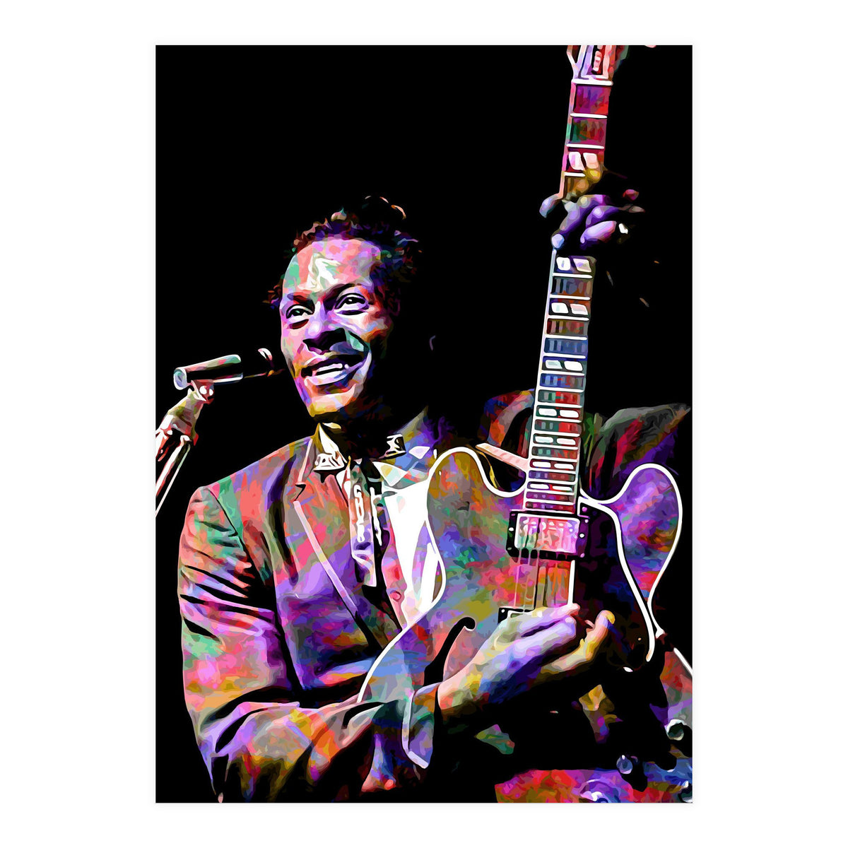 Chuck Berry Rock and Roll Guitarist Colorful (Print Only)