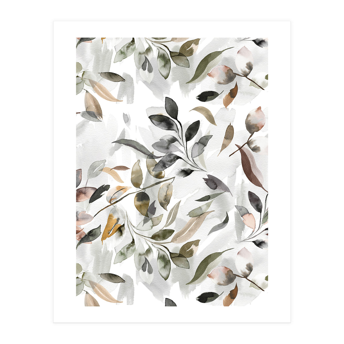 Watercolor Leaves Neutral Gray (Print Only)