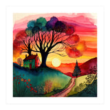 Watercolor Folk Art Sunset (Print Only) thumbnail