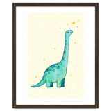 Cute Brontosaurus Watercolor Art, Whimsical Dinosaur Nursery Print, Starry Dino Illustration thumbnail