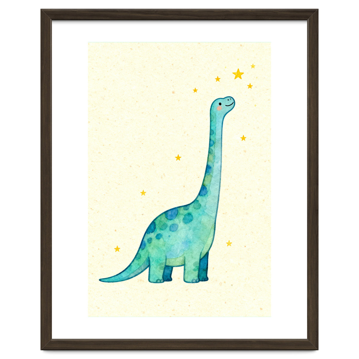 Cute Brontosaurus Watercolor Art, Whimsical Dinosaur Nursery Print, Starry Dino Illustration