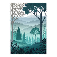 Vibrant Silhouettes in the Misty Teal Highlands (Print Only)