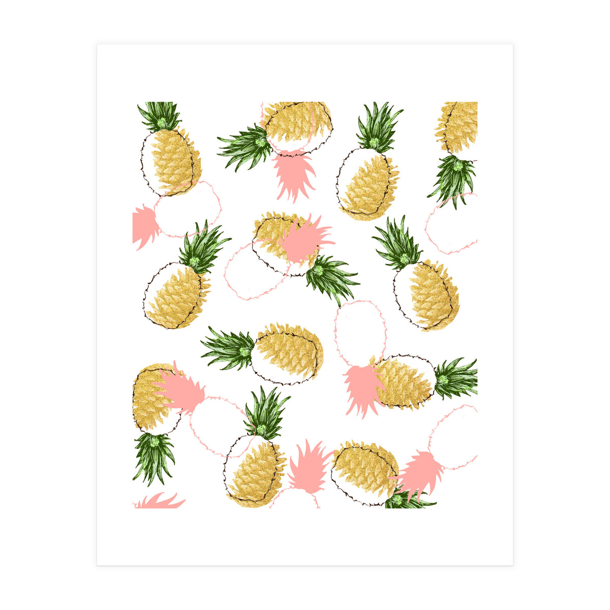 Pineapples & Pine Cones, Eclectic Tropical Nature Illustration, Quirky Fun Fruit Food Graphic Design (Print Only)