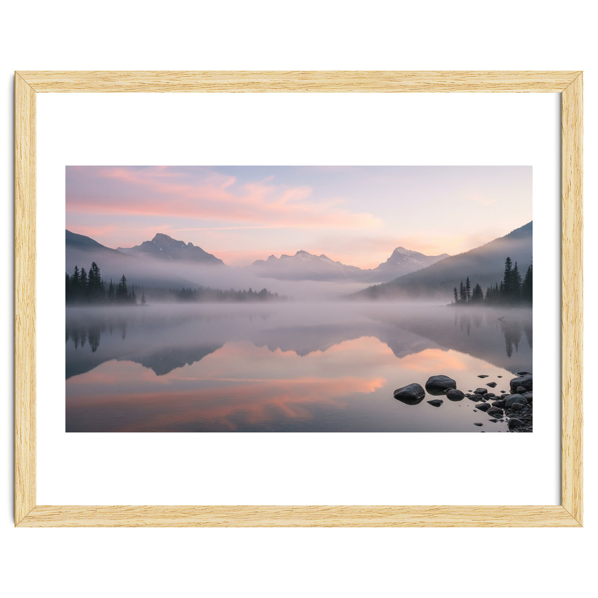 Misty Morning Reflection: Serene Alpine Lake