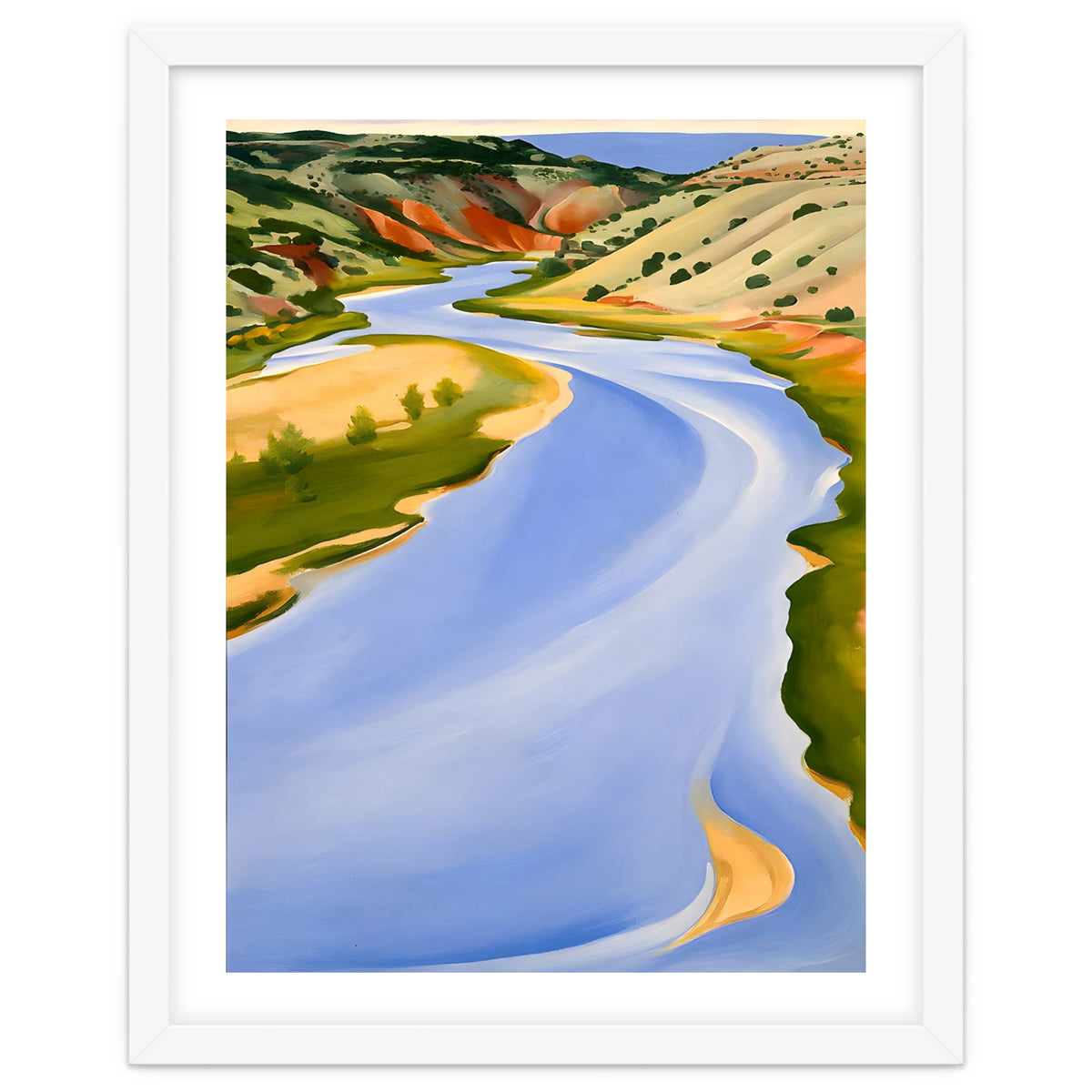 Georgia O’Keeffe – Chama River, Ghost Ranch (1937) | Serene Southwestern Landscape in Bold Modernist Forms